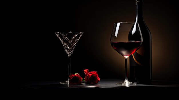 Silhouette of wine glass and bottle black background