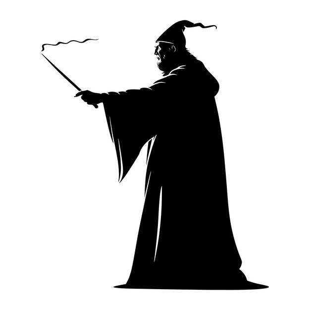 Foto silhouette wizard with wand black color only full