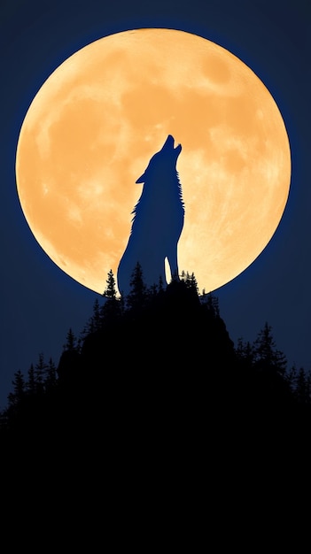 Photo silhouette wolf howling at the moon in forest vertical mobile wallpaper