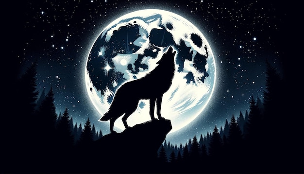 silhouette of a wolf howling at night