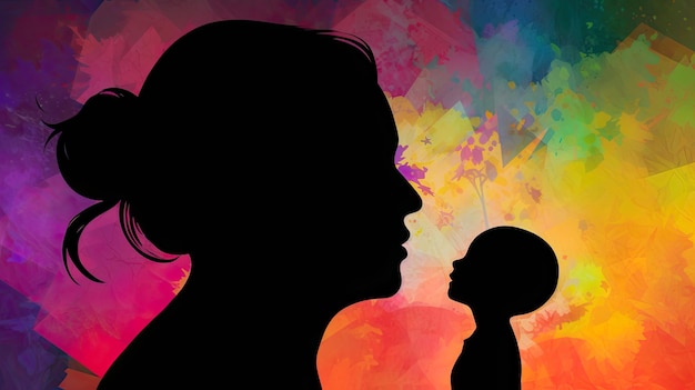 A silhouette of a woman and a baby