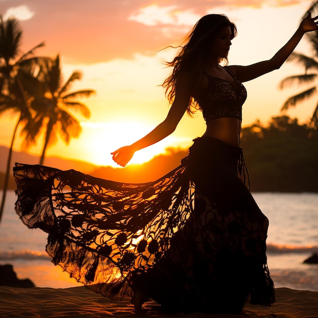 Silhouette of woman dancing in the dark with a rim light dance background concept generated by ai