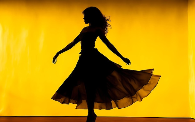 Silhouette of Woman dancing in the dark with a rim light Dance background concept
