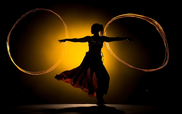 Silhouette of Woman dancing in the dark with a rim light Dance background concept