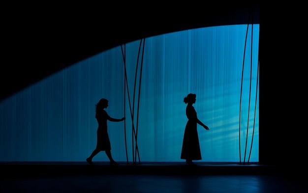 リムライトダンスの背景コンセプトで暗闇の中で踊る女性のシルエット