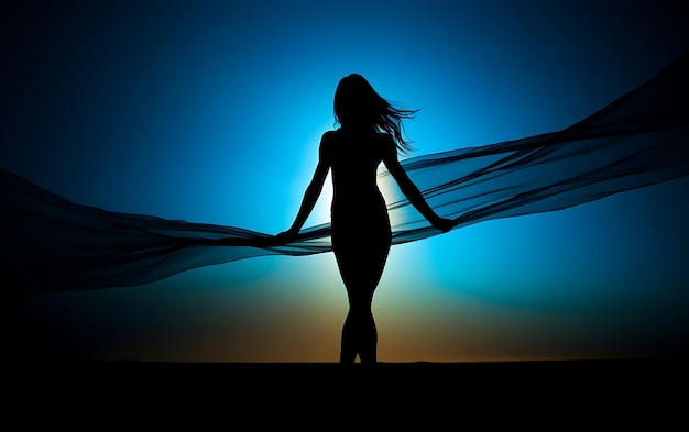 Foto silhouette di donna che balla al buio con una luce del bordo danza concetto di fondo