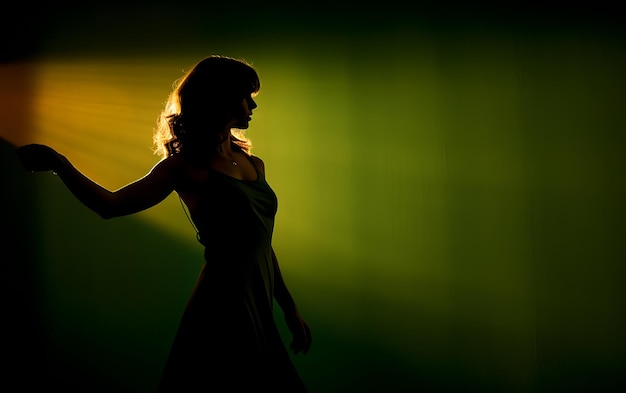 Silhouette of woman dancing in the dark with a rim light dance background concept