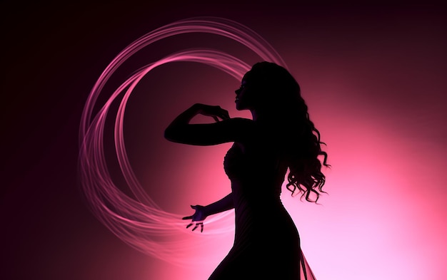 Photo silhouette of woman dancing in the dark with a rim light dance background concept