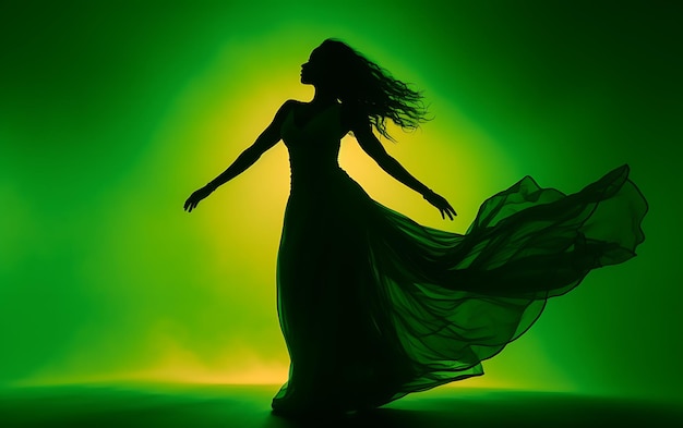 Silhouette of Woman dancing in the dark with a rim light Dance background concept