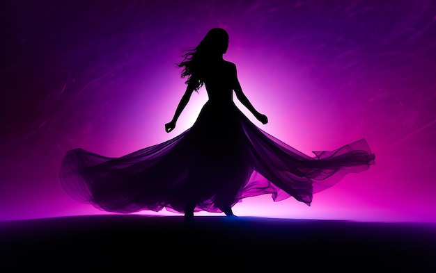 Silhouette of Woman dancing in the dark with a rim light Dance background concept