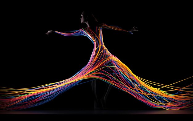 Silhouette of Woman dancing in the dark with a rim light Dance background concept