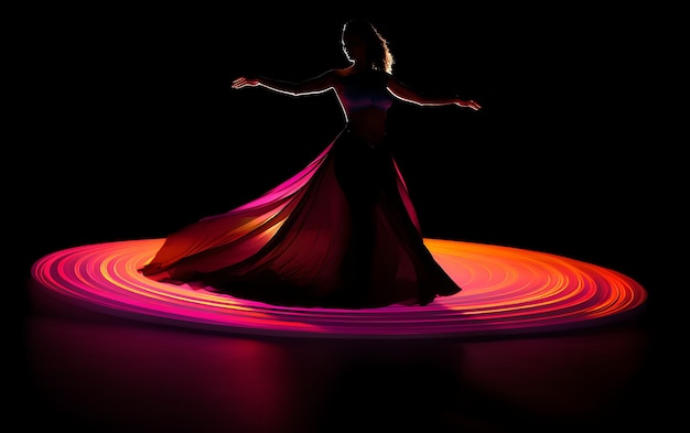 Silhouette of woman dancing in the dark with a rim light dance background concept