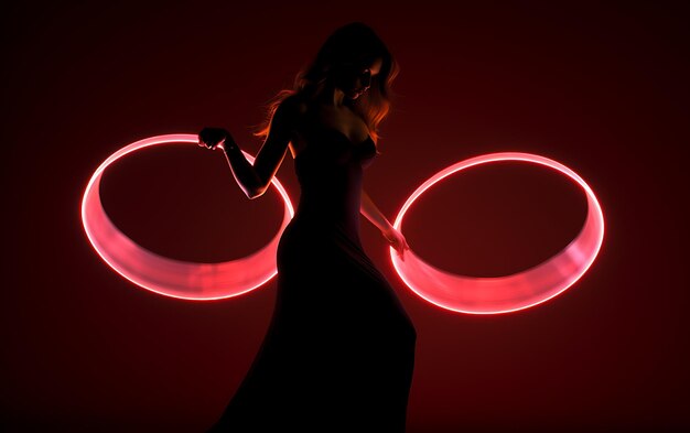 Foto silhouette di donna che balla al buio con una luce del bordo danza concetto di fondo