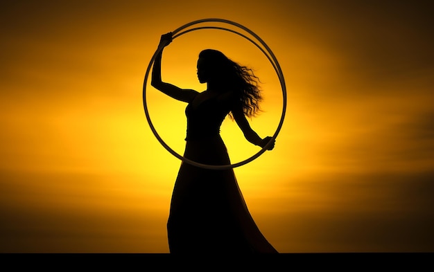 Silhouette of woman dancing in the dark with a rim light dance background concept