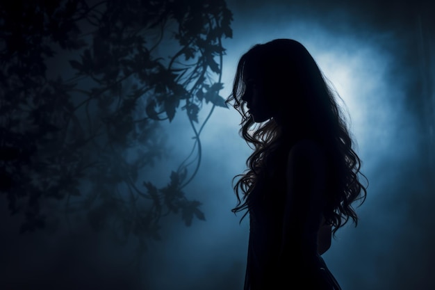 the silhouette of a woman in the dark