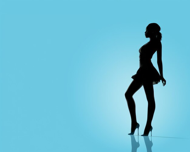 Photo silhouette of a woman in a dress on a blue background