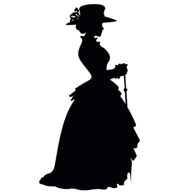 Photo a silhouette of a woman in a dress and hat generative ai image