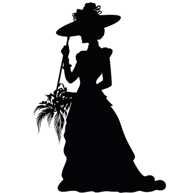 A silhouette of a woman in a dress and hat generative ai image