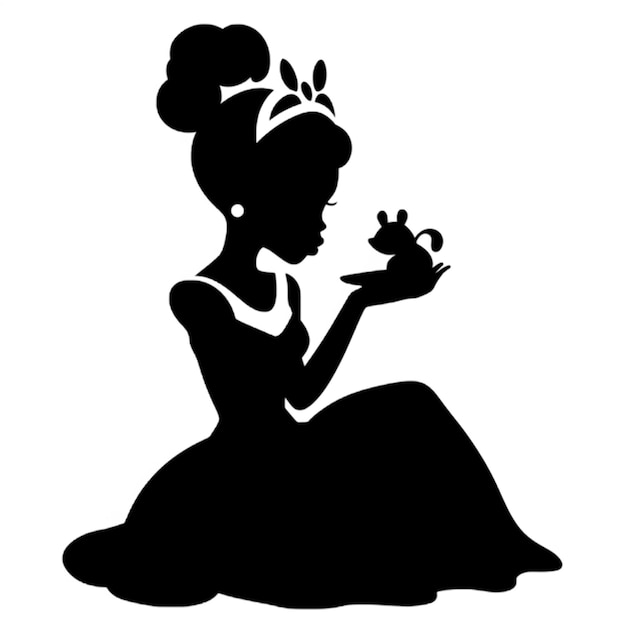 a silhouette of a woman in a dress holding a frog generative ai