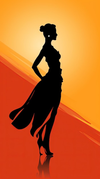 Photo silhouette of a woman in a dress on an orange background