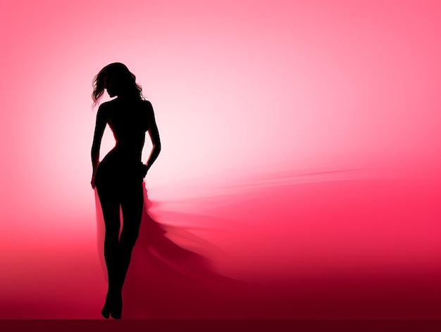 silhouette of a woman in a dress on a pink background