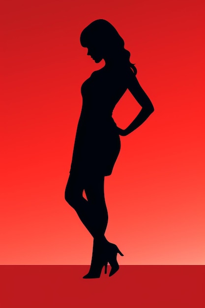 Photo a silhouette of a woman in a dress on a red background