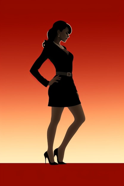 silhouette of a woman in a dress standing on a red background