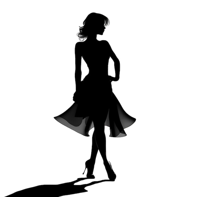Foto una silhouette di una donna con un vestito con la scritta 