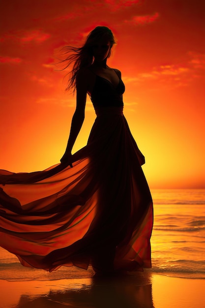 a silhouette of a woman in a dress