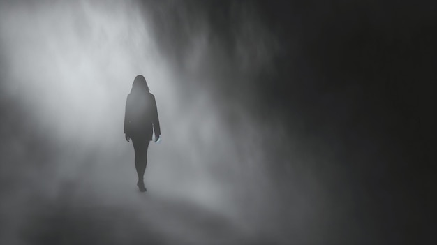 a silhouette of a woman in the fog with the word quot on it
