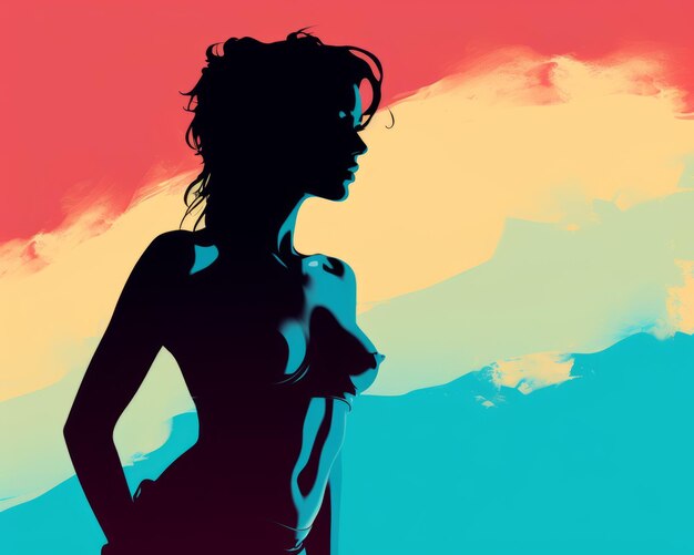 silhouette of a woman in front of a colorful background