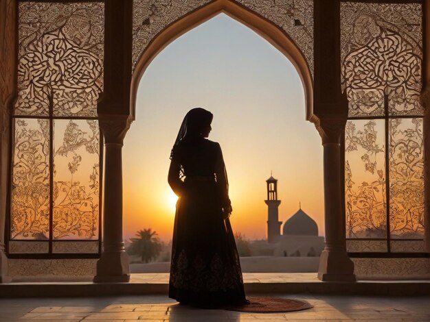 Silhouette of woman in front of the sunset