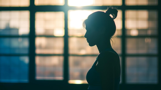 Photo silhouette of a woman at gym during sunset