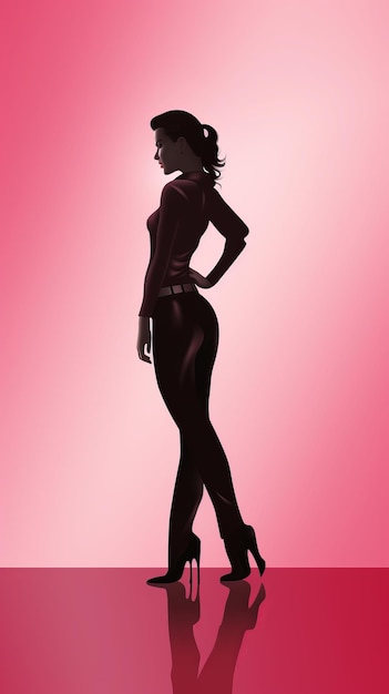 Photo silhouette of a woman in high heels on a pink background