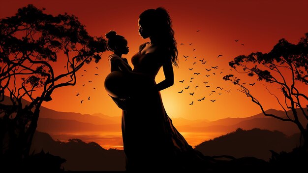 Silhouette of a woman holding a baby for the celebration of pregnancy and baby loss month