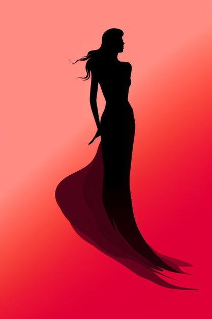 Photo silhouette of a woman in a long dress on a red background