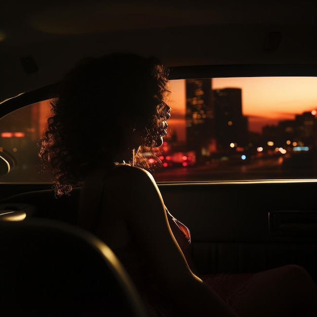 silhouette of woman looking out of car window