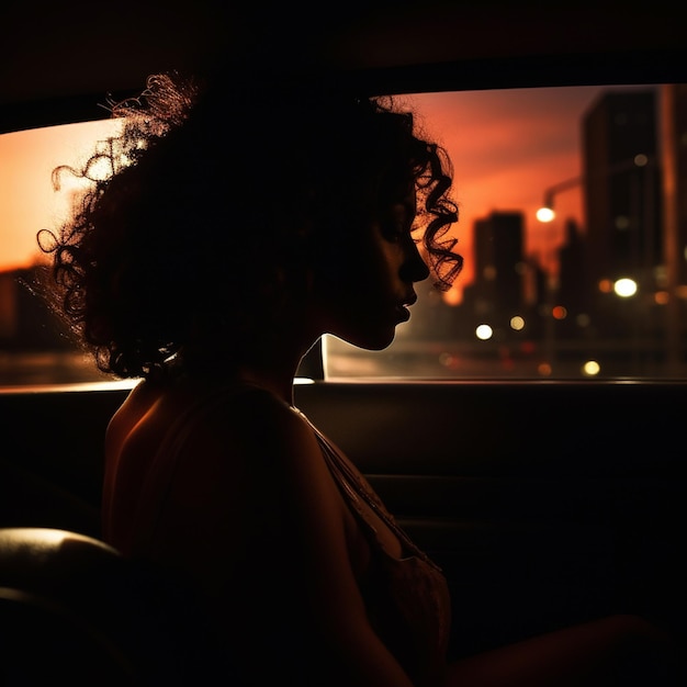 Photo silhouette of woman looking out of car window