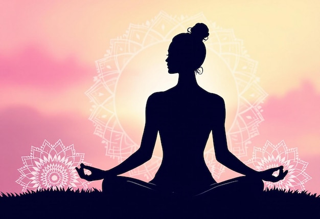 Silhouette of a woman meditating in a yoga pose