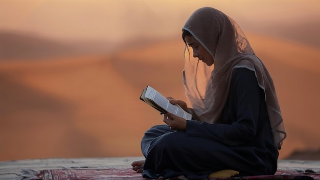 Silhouette of woman reading in quran