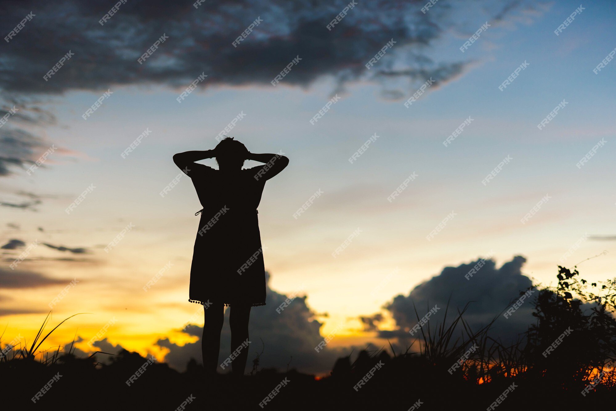 Premium Photo  Sad woman silhouette worried at sunset