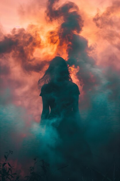 Silhouette of woman in smoke