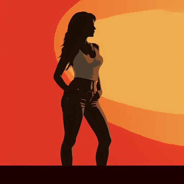 Photo silhouette of a woman standing in front of an orange sunset