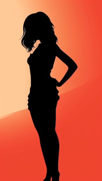 Photo silhouette of a woman standing on a red background