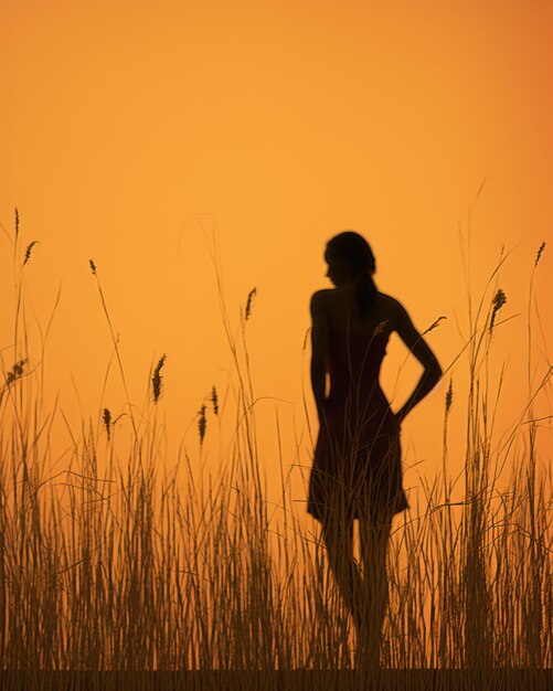 silhouette of a woman standing in tall grass