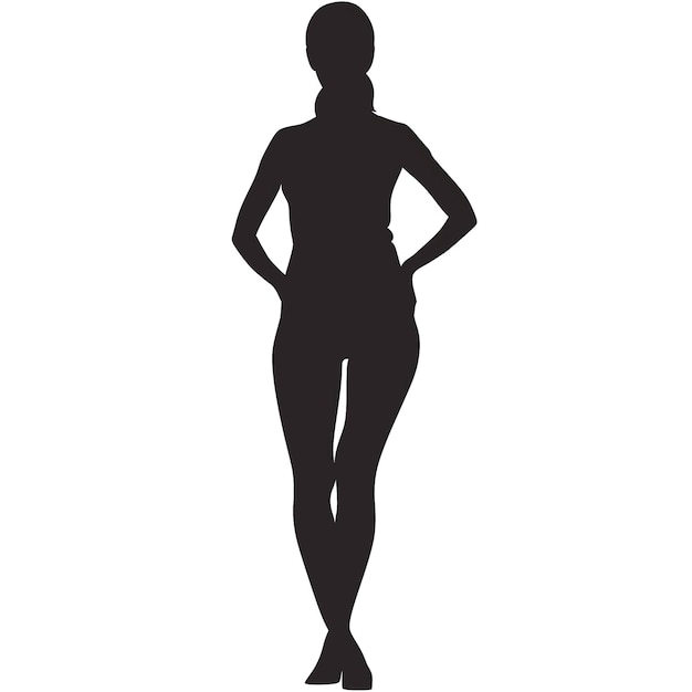 Foto una silhouette di una donna in piedi con le mani sui fianchi e i piedi