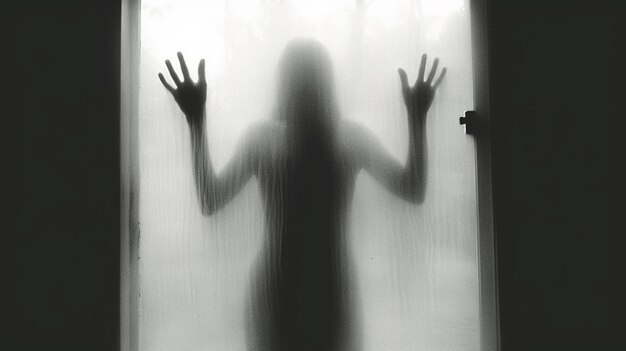 a silhouette of a woman with her hands behind her.