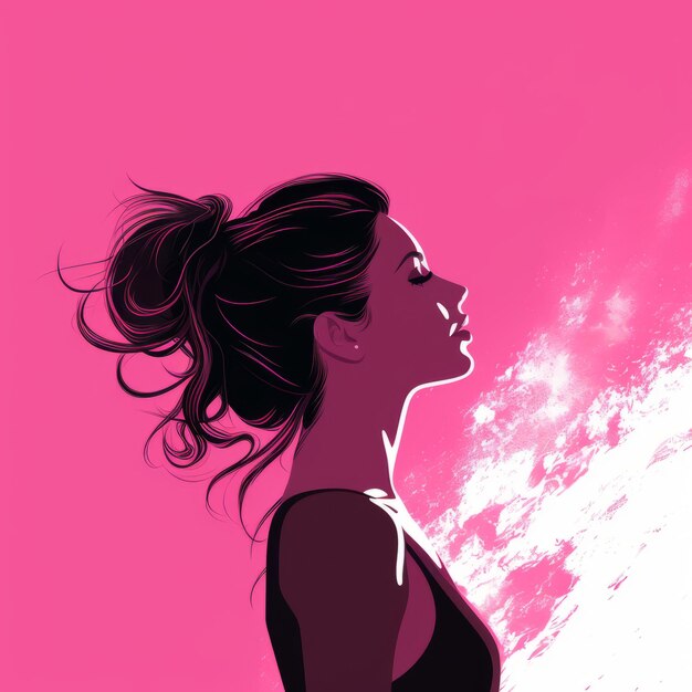 Silhouette of a woman with a pink background