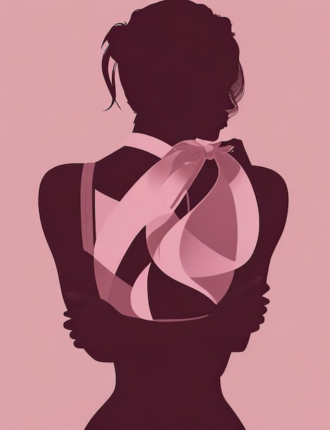 Silhouette of a woman with a pink bow on her neck