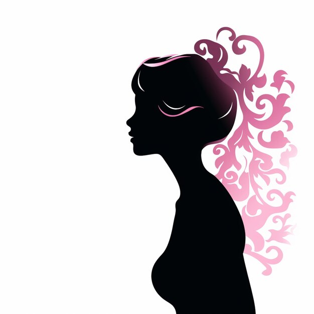 Photo silhouette of a woman with a pink hairdo and a floral design generative ai